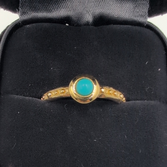 Etrusca Italian 925 Silver Gold Turquoise Cabochon Ring - Quiet Luxury 6.5 8.5 - Picture 1 of 7